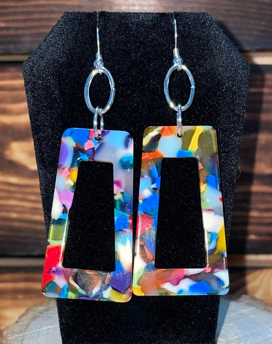 NEW Mod Confetti Multicolor Rectangle Acrylic Drop Earrings