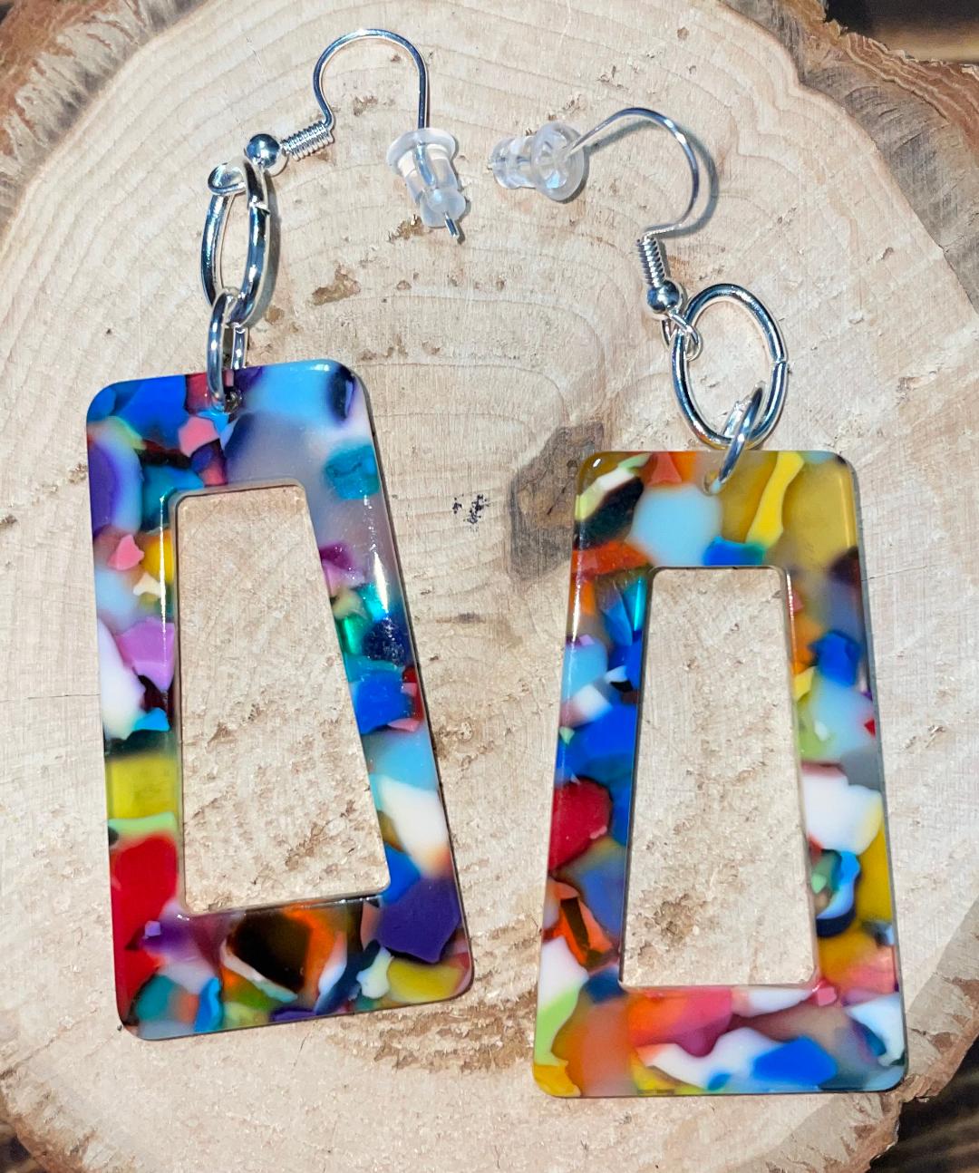 NEW Mod Confetti Multicolor Rectangle Acrylic Drop Earrings