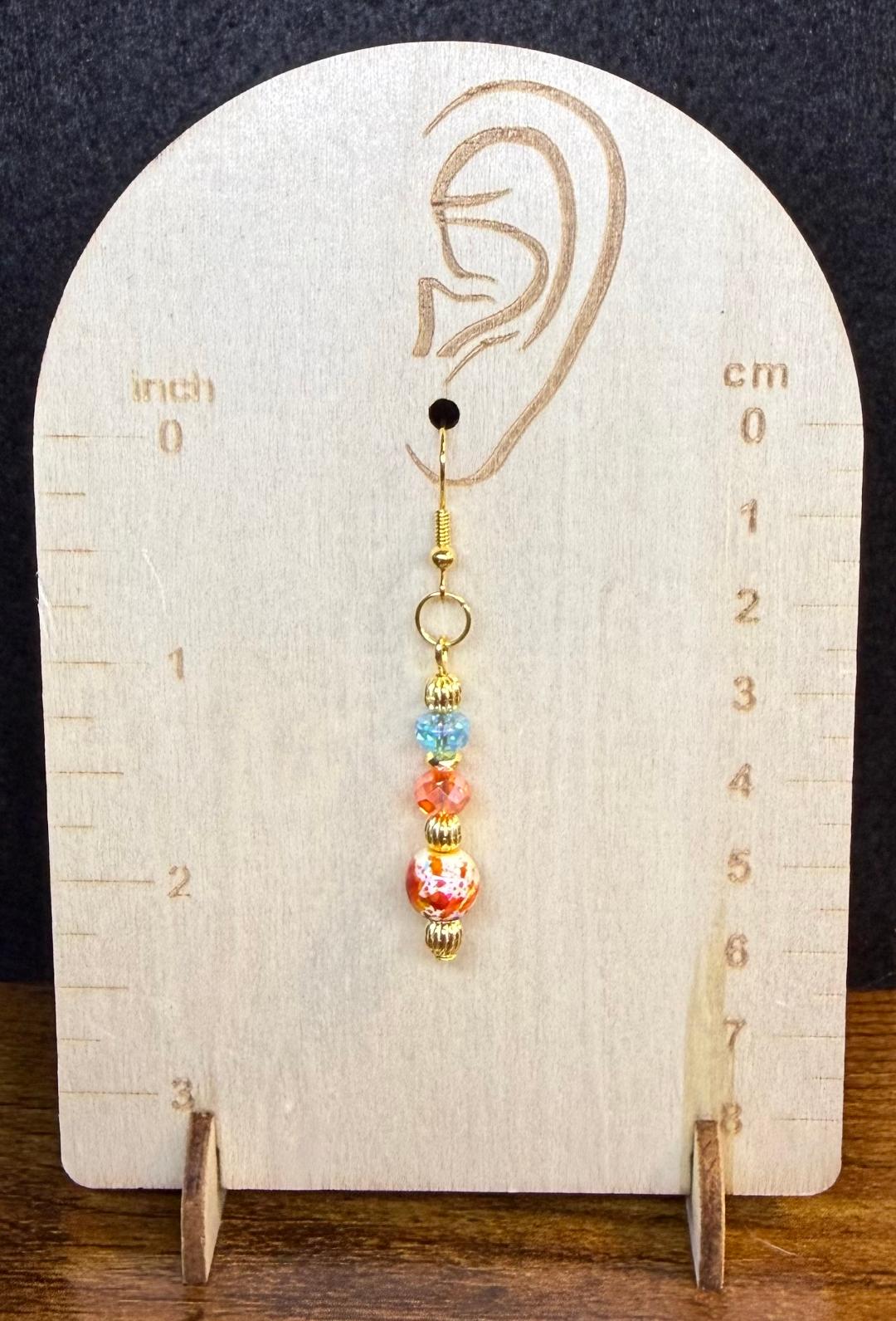 NEW Multicolor Round Bead & Blue, Orange Faceted Glass Bead Earrings