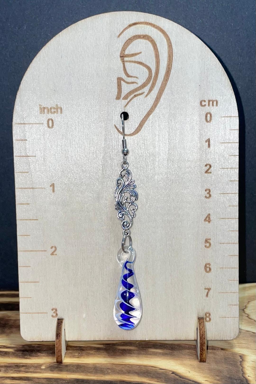 NEW Boho Art Glass Waterdrop / Teardrop Swirl Blue Drop Dangle Earrings
