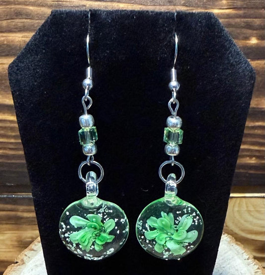 NEW Green Flower Murano Inspired Glass Water Drop Earrings
