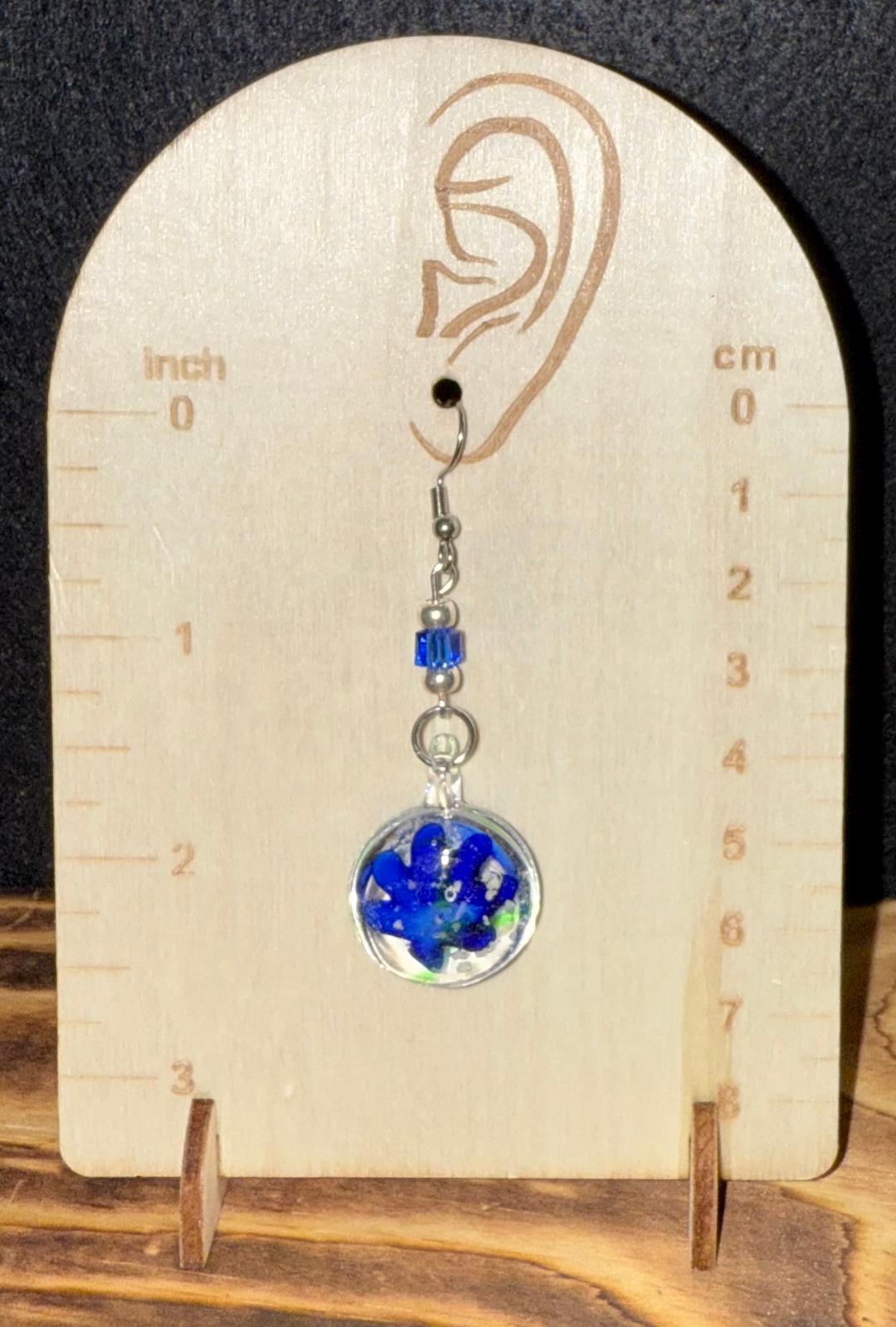NEW Royal Blue Flower Murano Inspired Glass Water Drop Earrings