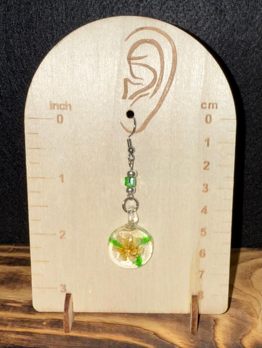 NEW Yellow Flower Murano Inspired Glass Water Drop Earrings