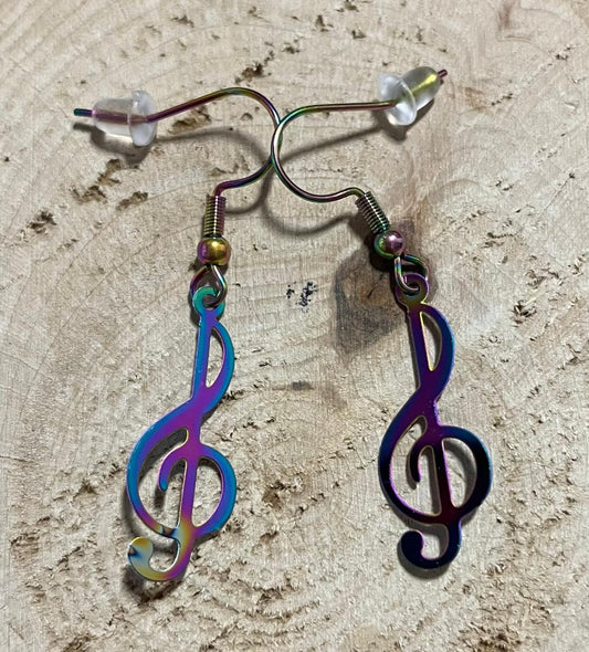 NEW Fun Musical Note Iridescent Stainless Steel Earrings