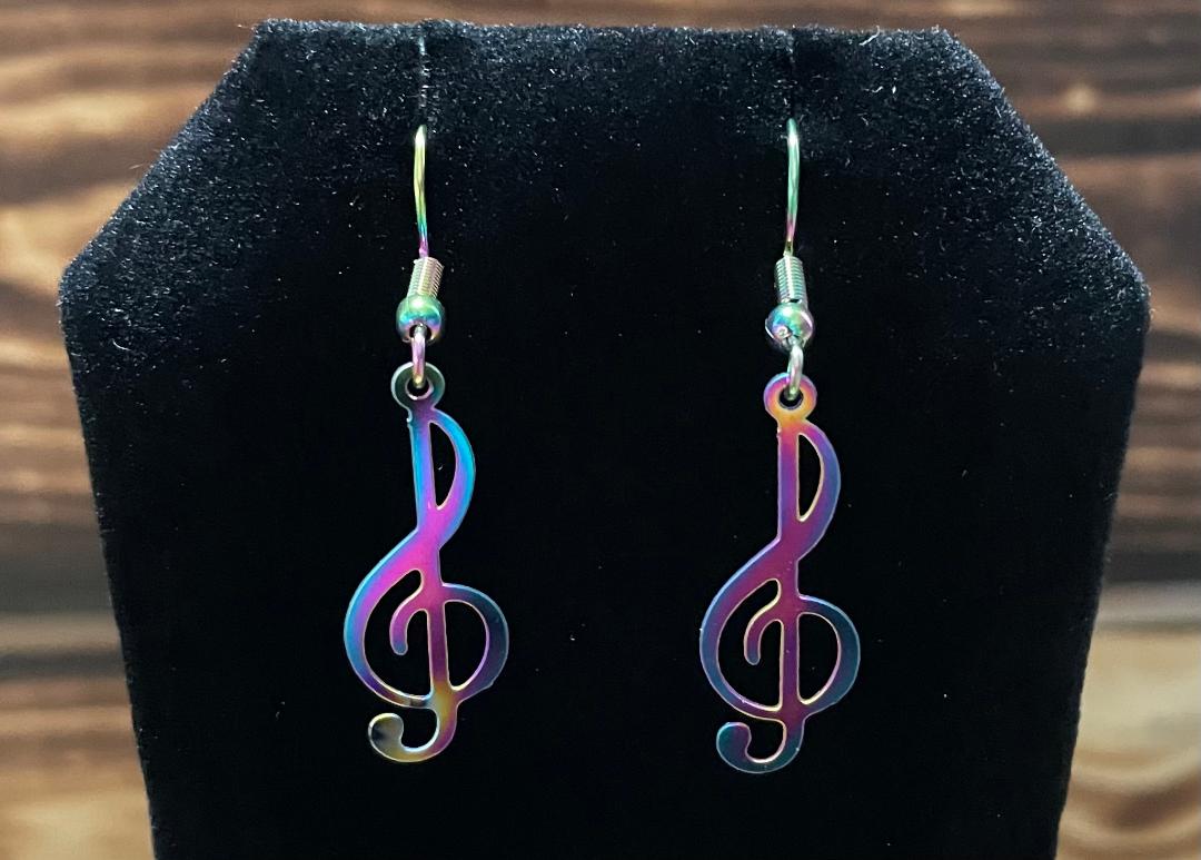 NEW Fun Musical Note Iridescent Stainless Steel Earrings