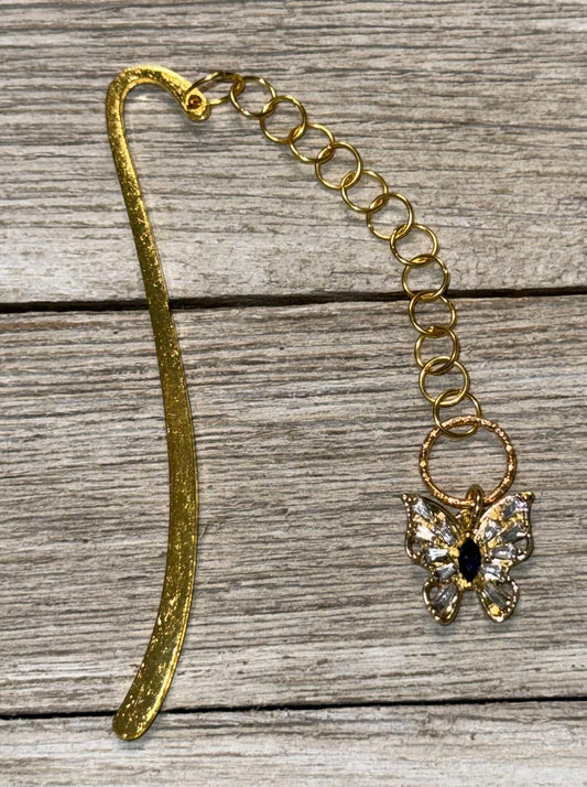 NEW Dainty Rhinestone Butterfly Bookmark w/ Navy Blue Center