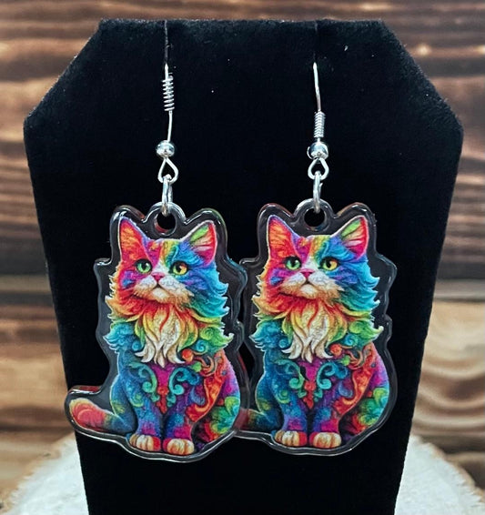NEW Neon Rainbow Acrylic Kitten Earrings