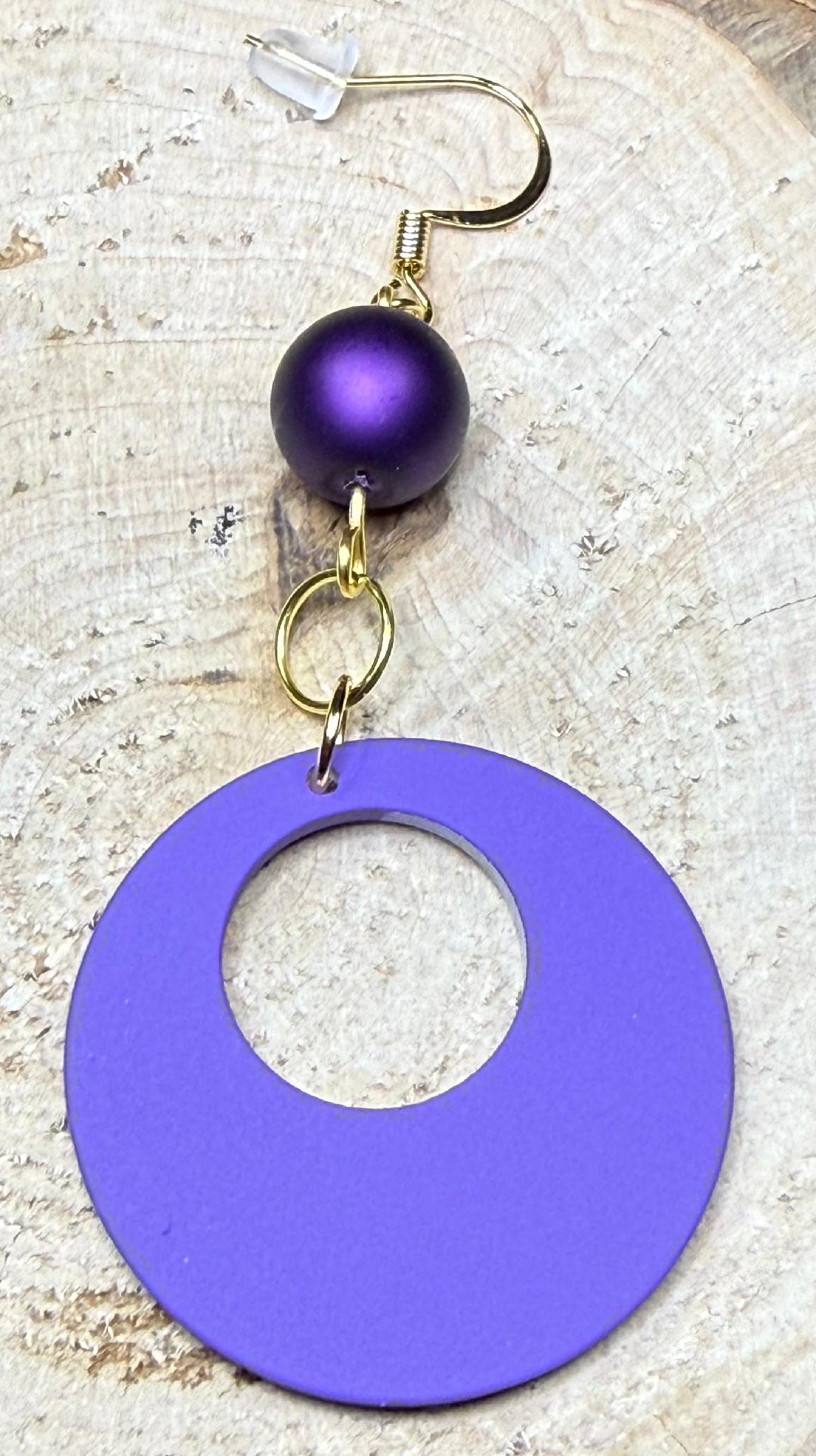 NEW Purple Flower Hoop Hippie Earrings w/ Matte Finish Glass Bead