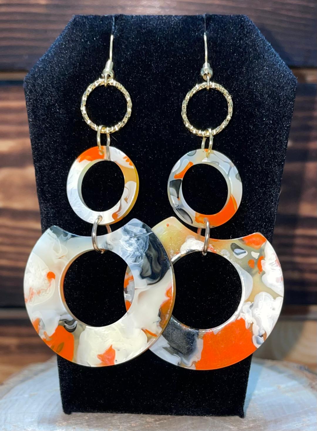 NEW Retro Orange/Black Double Circle Hoop Acrylic Flirty Earrings