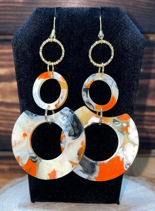 NEW Retro Orange/Black Double Circle Hoop Acrylic Flirty Earrings