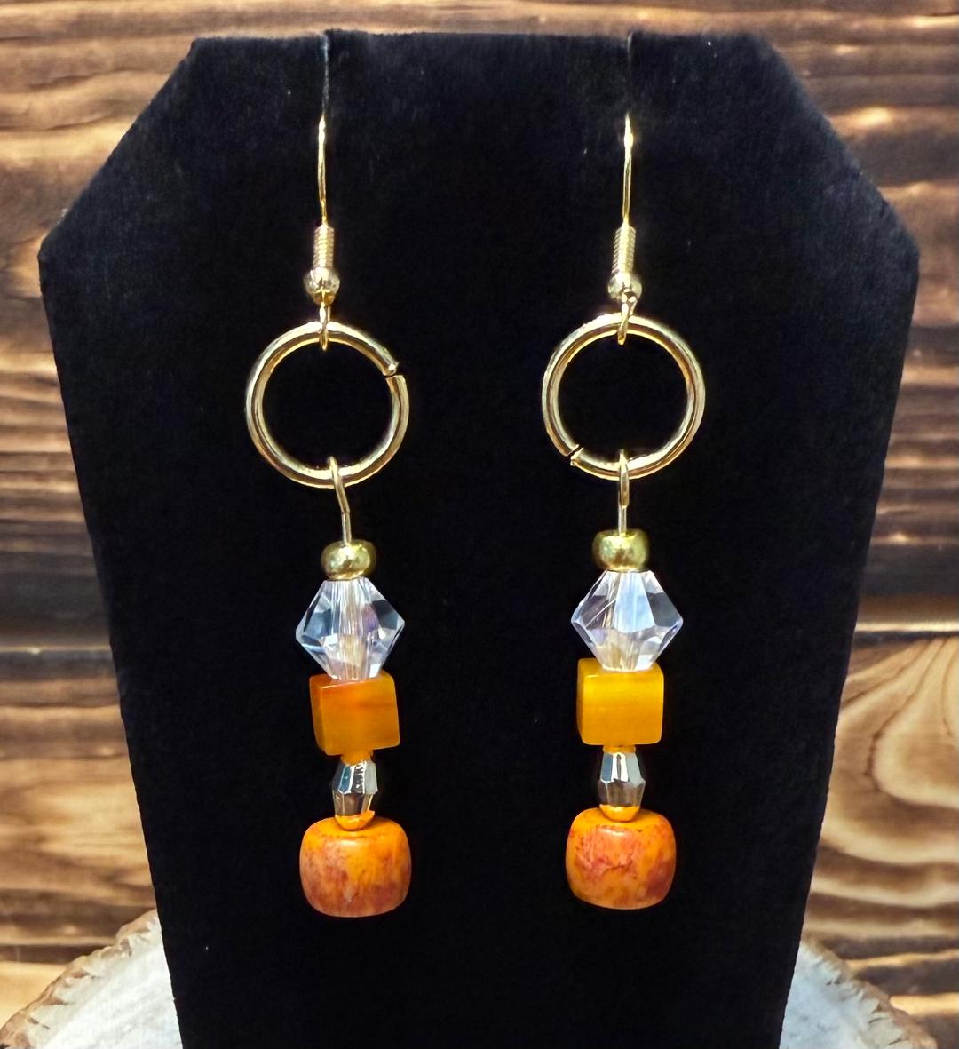 NEW Stylish Nouvelle Orange & Clear Glass Beaded Earrings