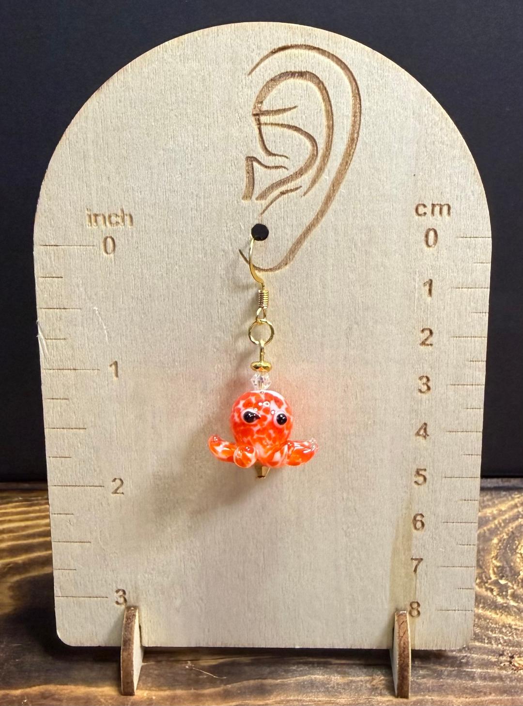 NEW Lampwork Marbled Glass Orange Octopus Earrings w/ Glass Beads
