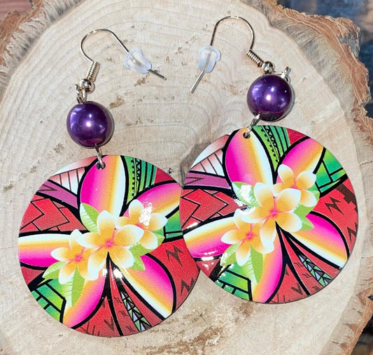 NEW Tropical Orange Multicolor Flower Acrylic Vacation / Beach Earrings