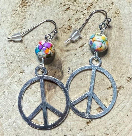 NEW Groovy Peace Sign & Tie Dye Beaded Earrings
