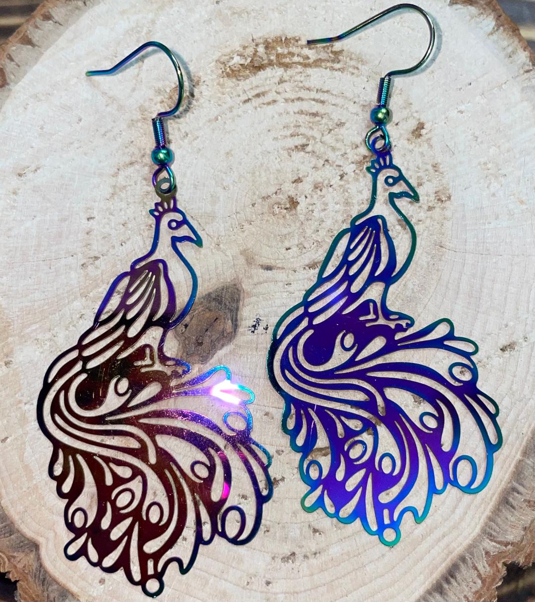 NEW Peacock Iridescent Laser Cut Drop Earrings
