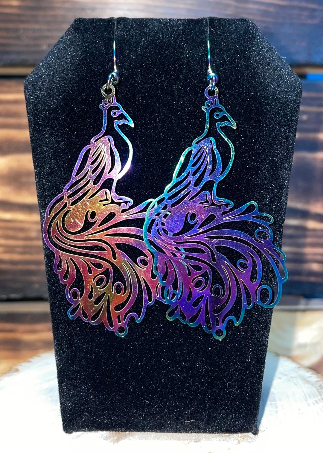 NEW Peacock Iridescent Laser Cut Drop Earrings