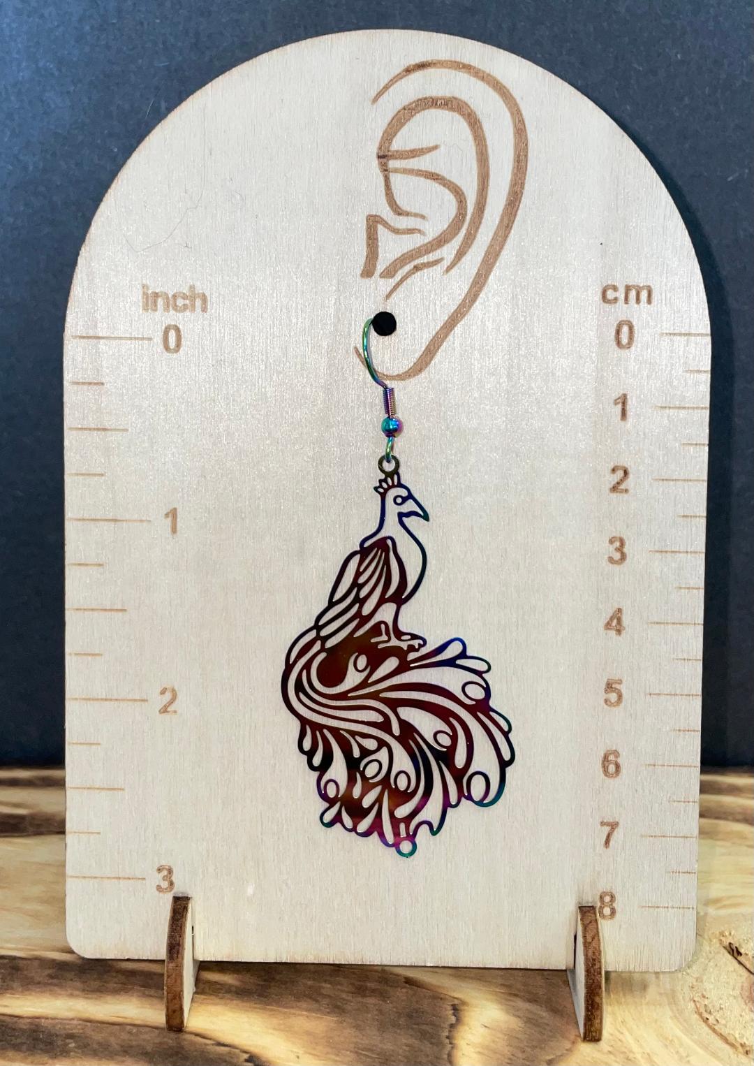 NEW Peacock Iridescent Laser Cut Drop Earrings