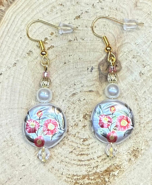 NEW Pearlescent Floral Earrings w/ Faux Pearl & Glass Beads