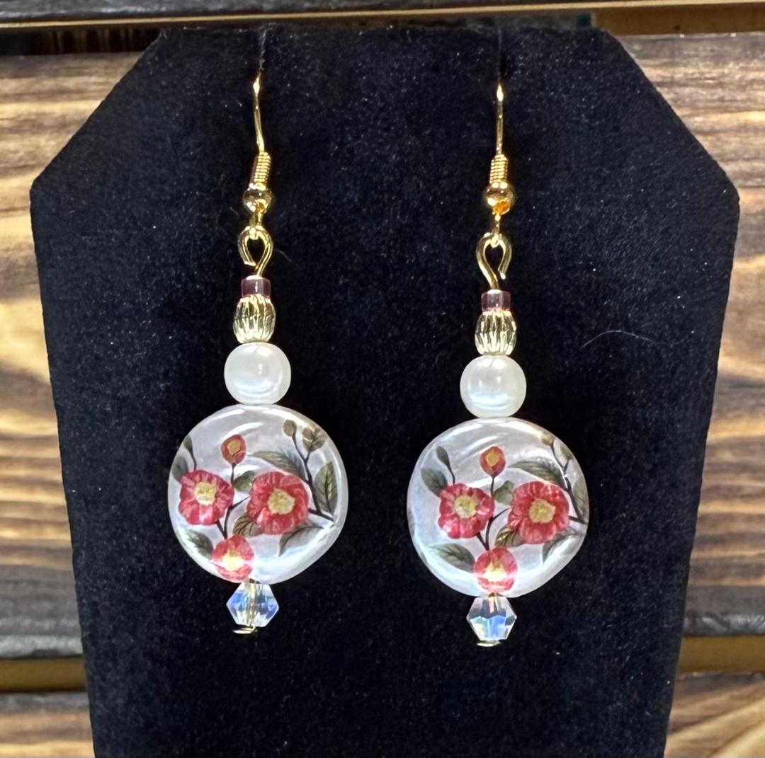 NEW Pearlescent Floral Earrings w/ Faux Pearl & Glass Beads