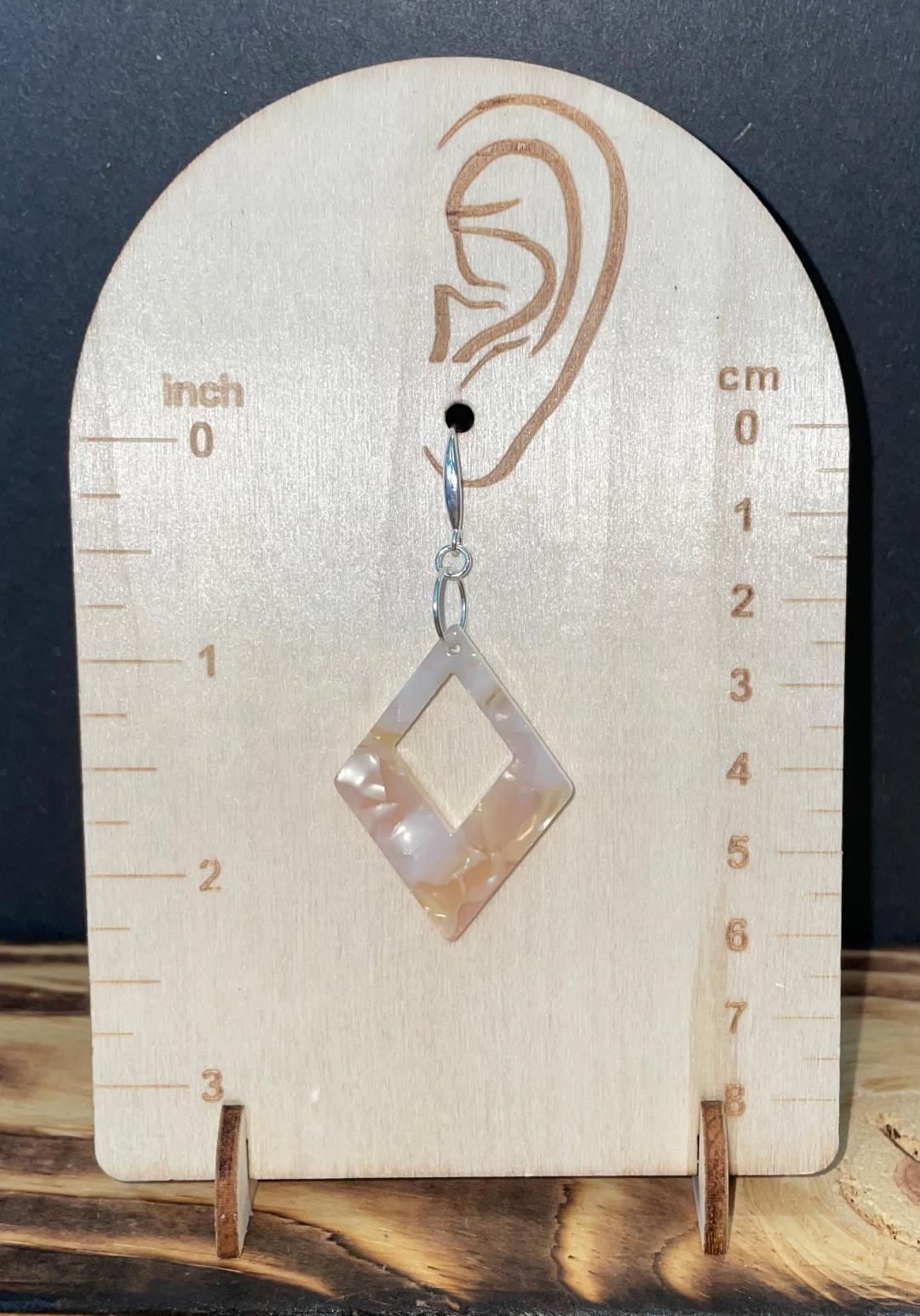 NEW Pearly White Geometric Diamond Shape Acrylic Earrings