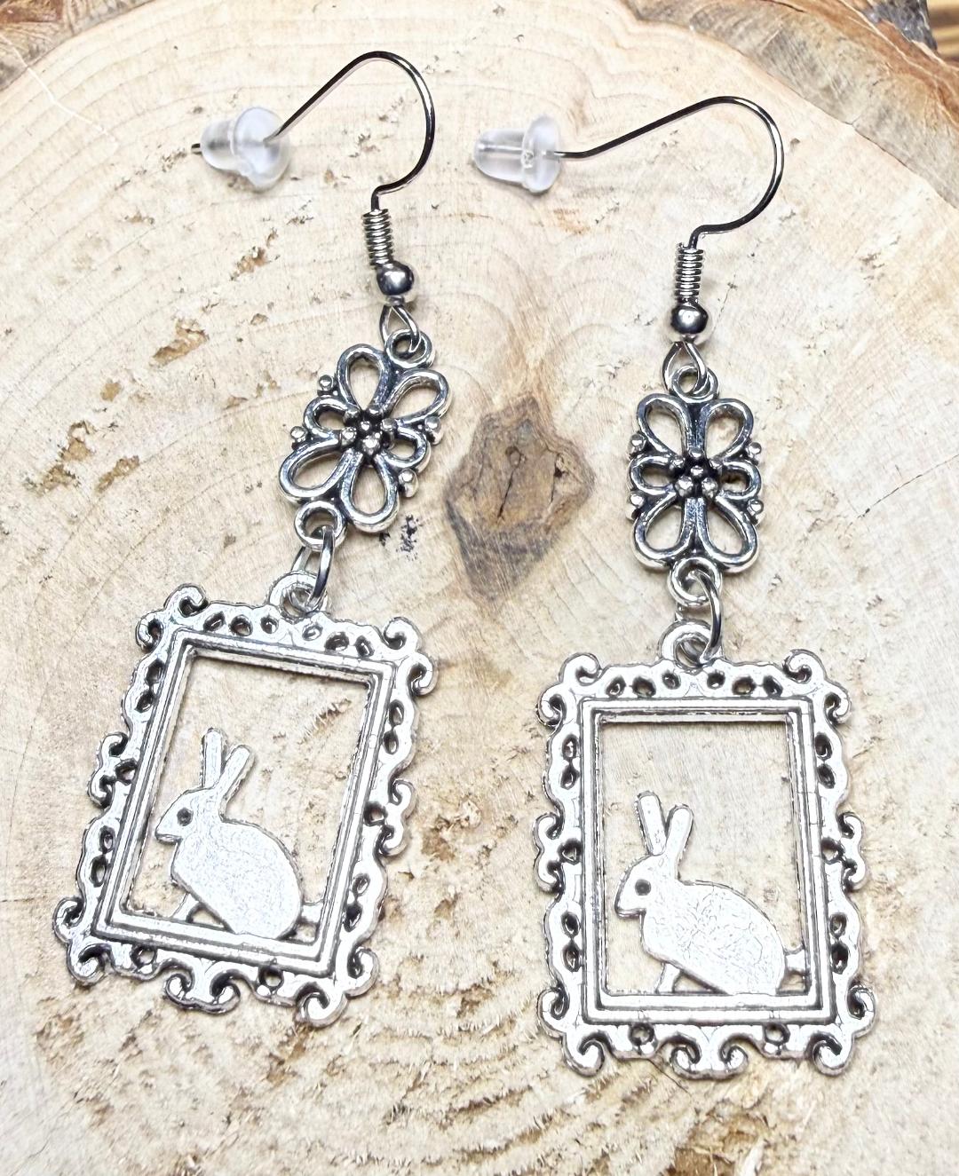 NEW Rabbit in a Picture Frame Charm Earrings