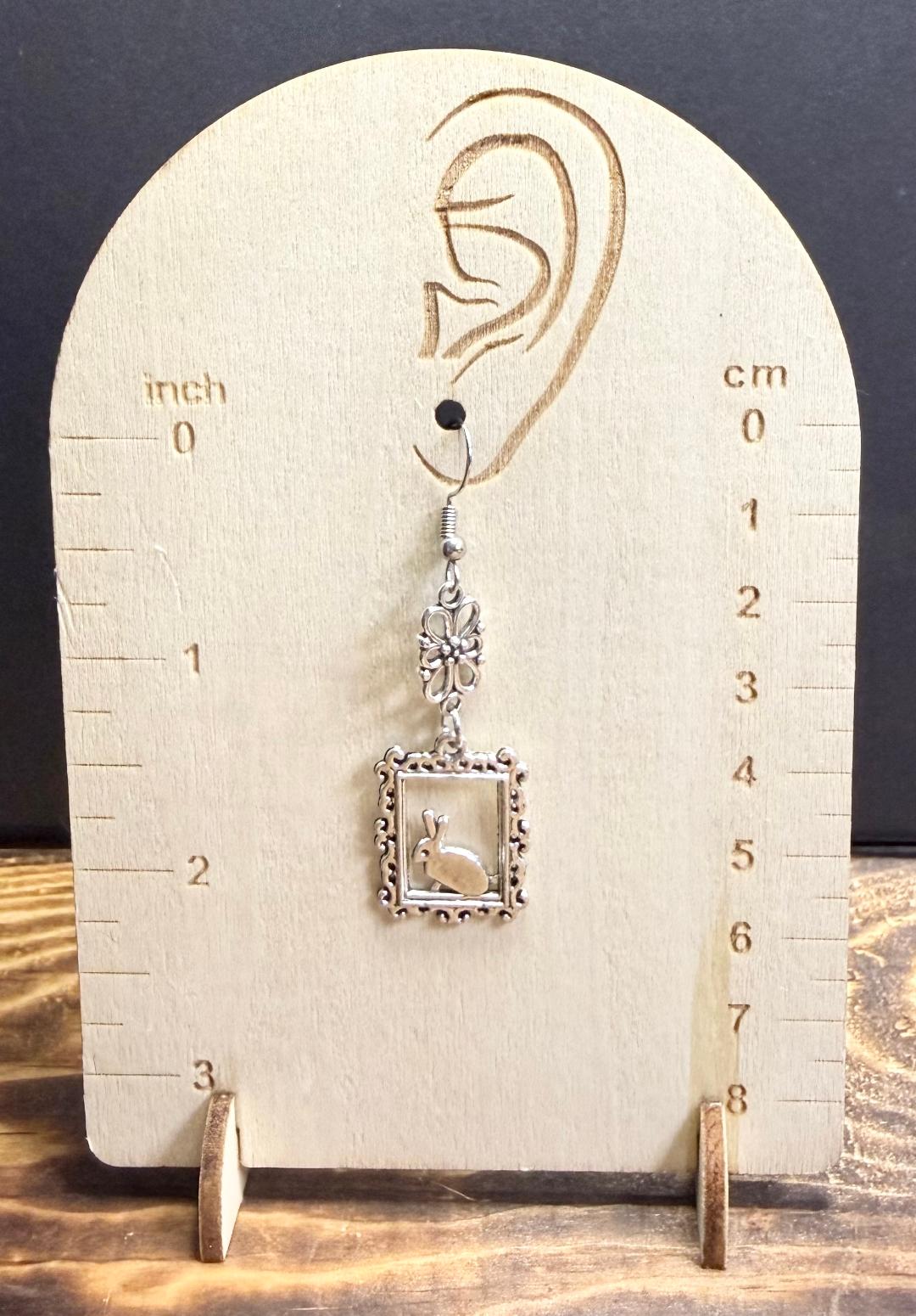 NEW Rabbit in a Picture Frame Charm Earrings