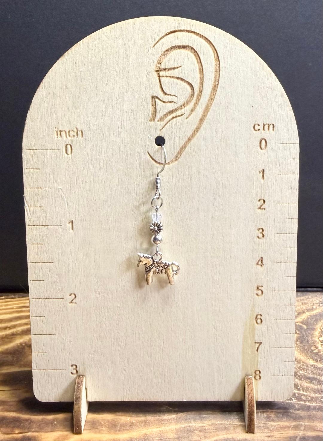 NEW Piñata Horse Earrings w/ Silver Flower & Clear Glass Beads