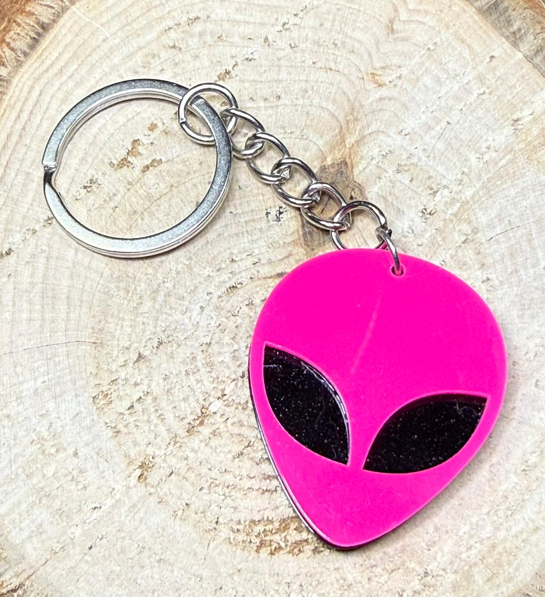 NEW Hot Pink Alien w/ Black Eyes Keychain / Keyring