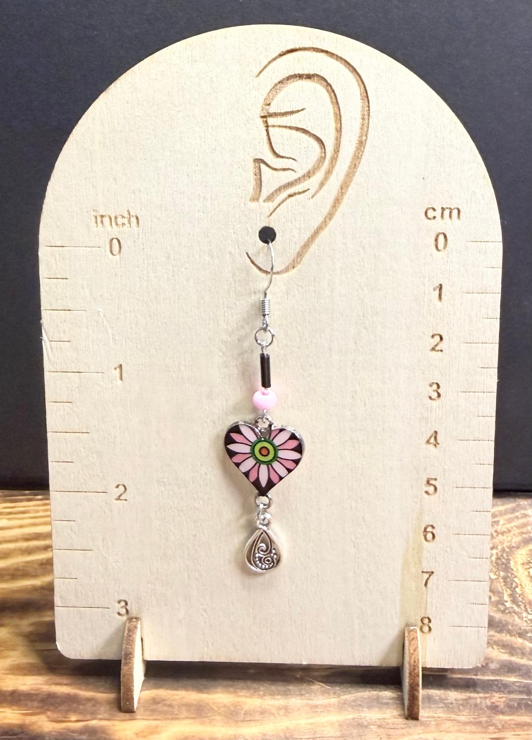 NEW Black & Pink Heart Charm Earrings w/ Filigreen Teardrop Charm