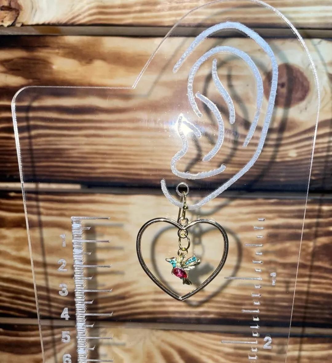NEW Sweet Heart Shaped Gold Tone Dangle Hoop Earrings with Rhinestone Hummingbird