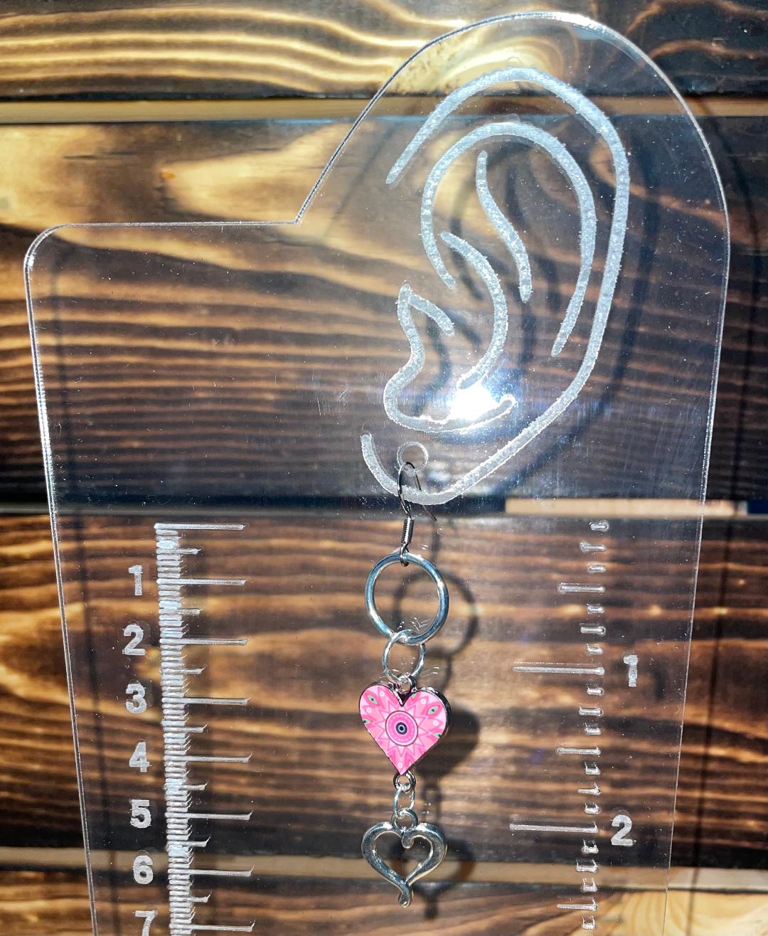 NEW Pink Enamel Heart w/ Hollow Silver Tone Charm Dangle Earrings