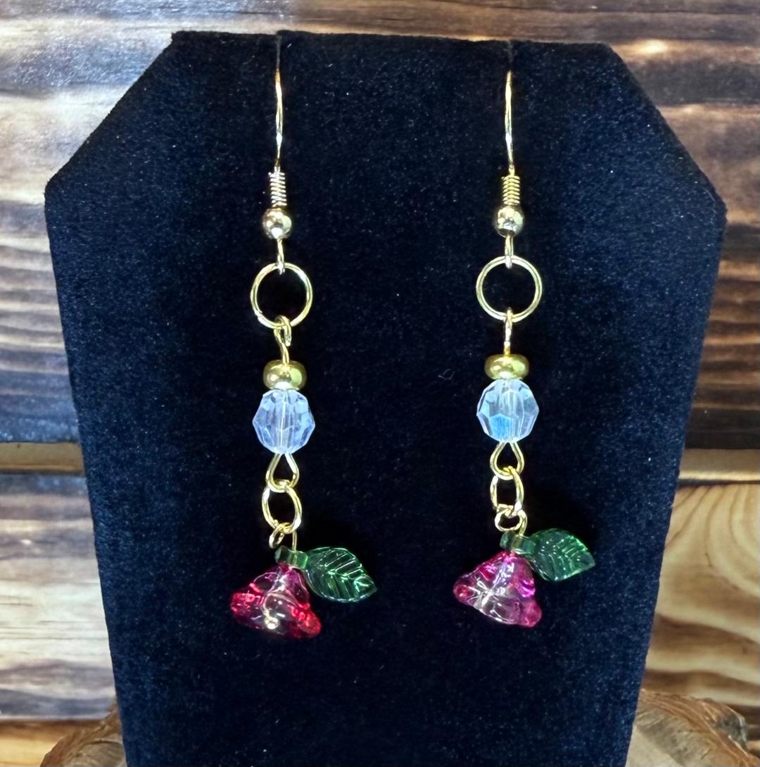 NEW Pink Glass Trumpet Flower Pendant & Bead Earrings