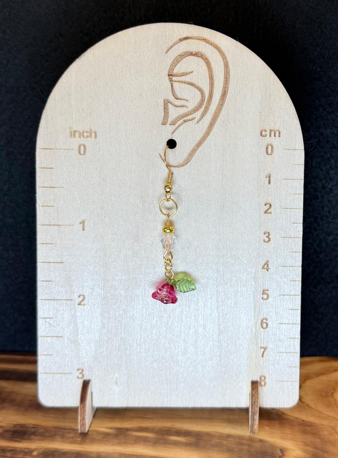 NEW Pink Glass Trumpet Flower Pendant & Bead Earrings