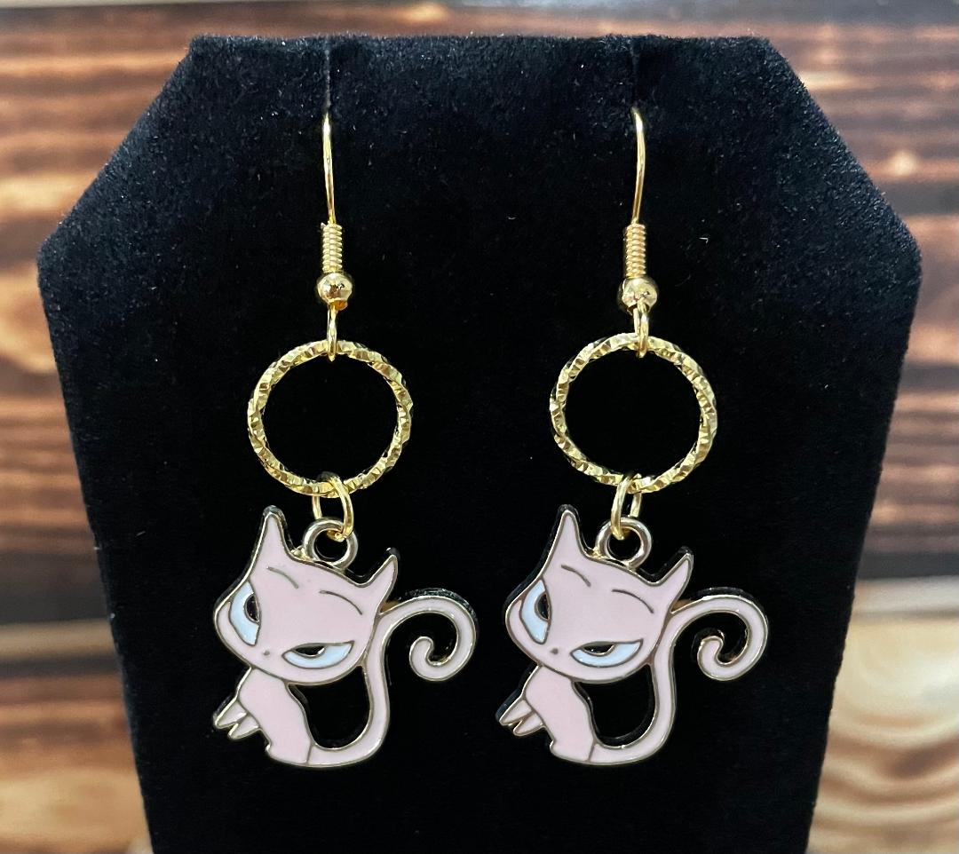 NEW Atomic Cat / Kitten Pink Gold Alloy Earrings
