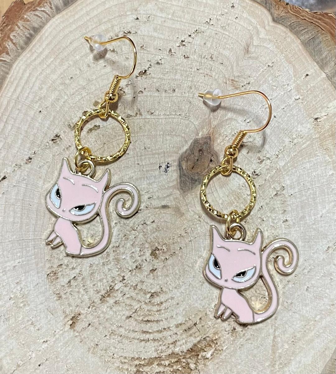 NEW Atomic Cat / Kitten Pink Gold Alloy Earrings