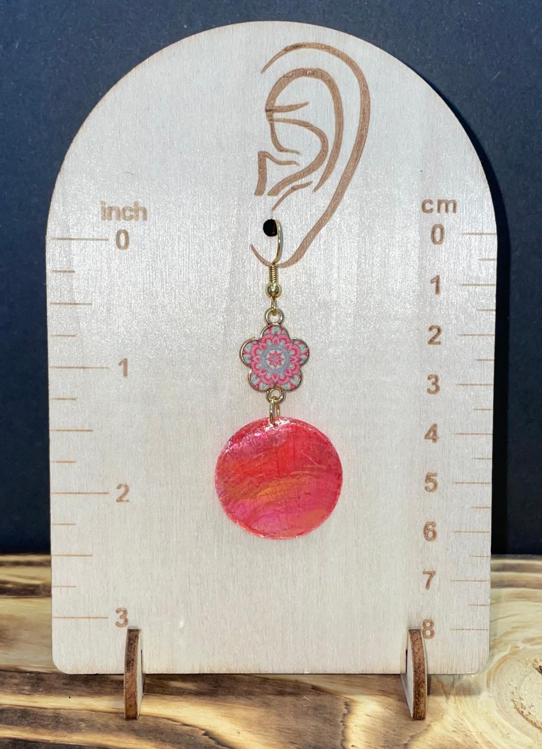 NEW Iridescent Natural Pink Shell & Mandala Charm Drop Earrings