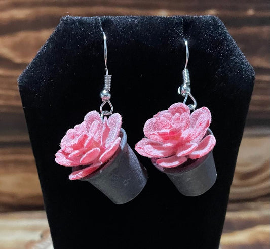 NEW Potted Plant Pink Succulent Drop Earrings