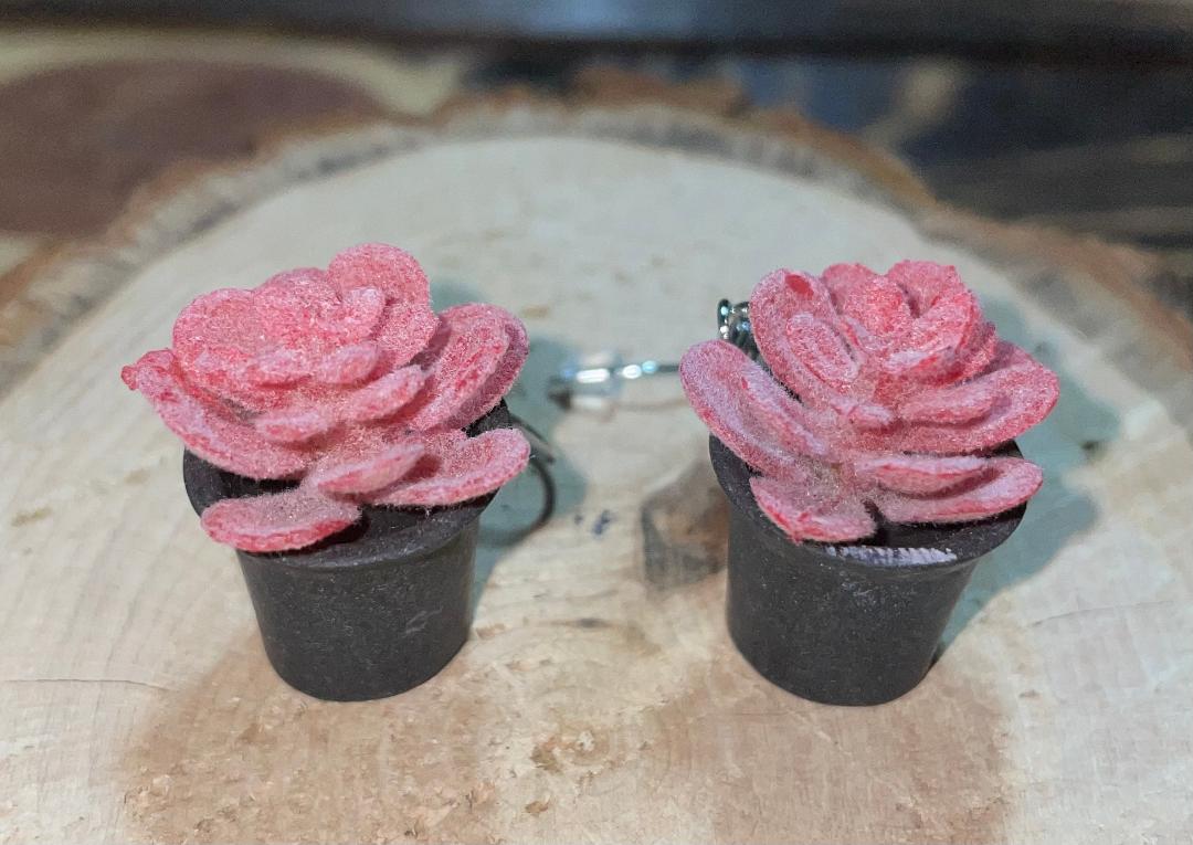 NEW Potted Plant Pink Succulent Drop Earrings