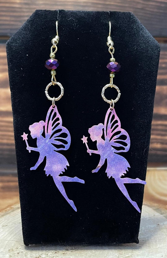NEW Whimsical Pink & Purple Large Fairy Silhouette Earrings