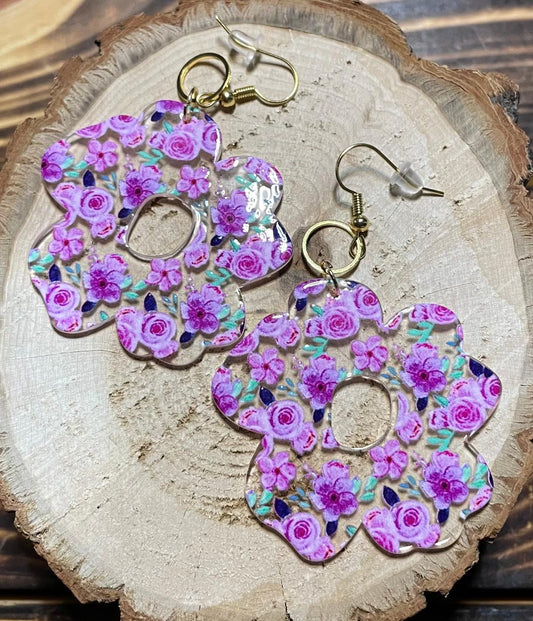 NEW Chic Flower Shaped Acrylic Spring Pink Rose Accented Earrings