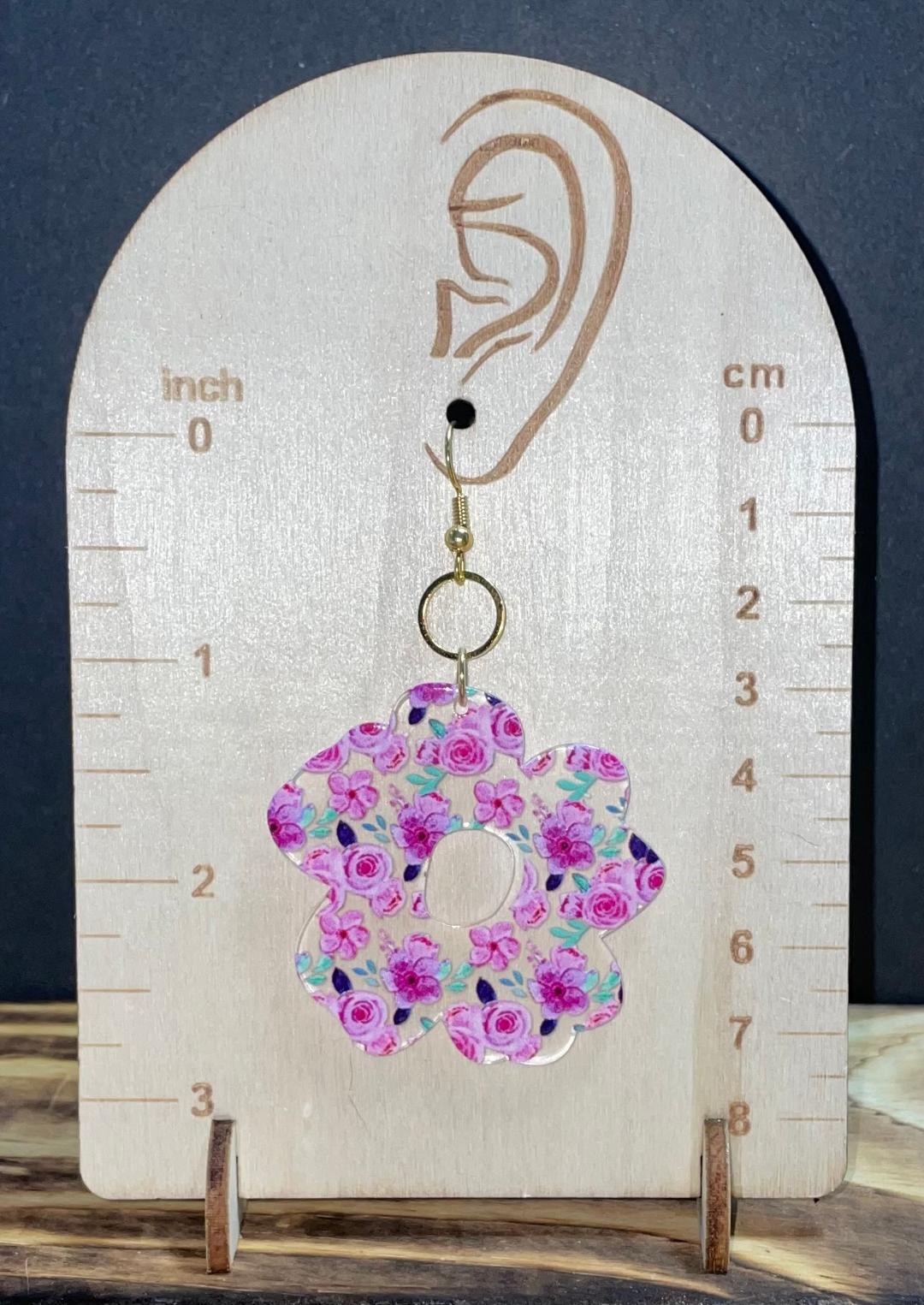 NEW Chic Flower Shaped Acrylic Spring Pink Rose Accented Earrings