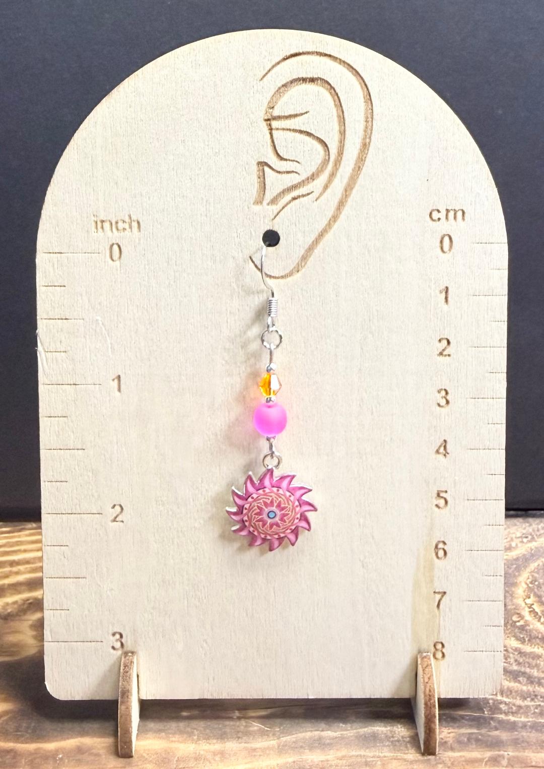 NEW Vibrant Hot Pink Sunburst Earrings w/ Glass Beads