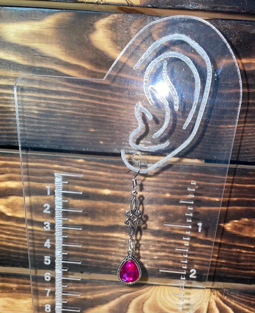 NEW Hot Pink Teardrop Rhinestone Silver Tone Drop Dangle Earrings