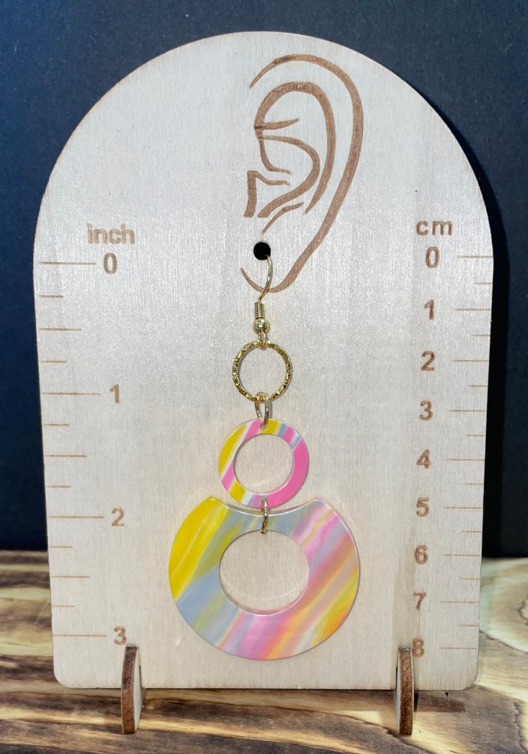 NEW Retro Pastel Pink, Yellow, Gray -  Double Circle Acrylic Earrings