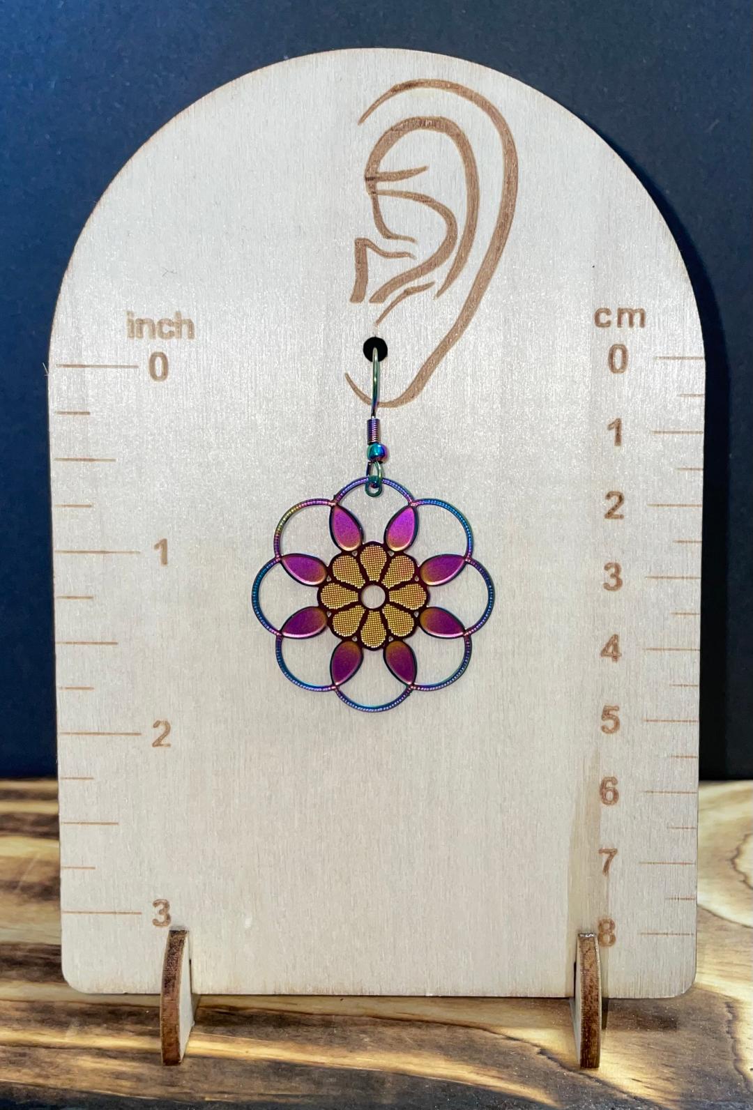 NEW Stainless Steel Laser Cut Pinwheel Rainbow Earrings