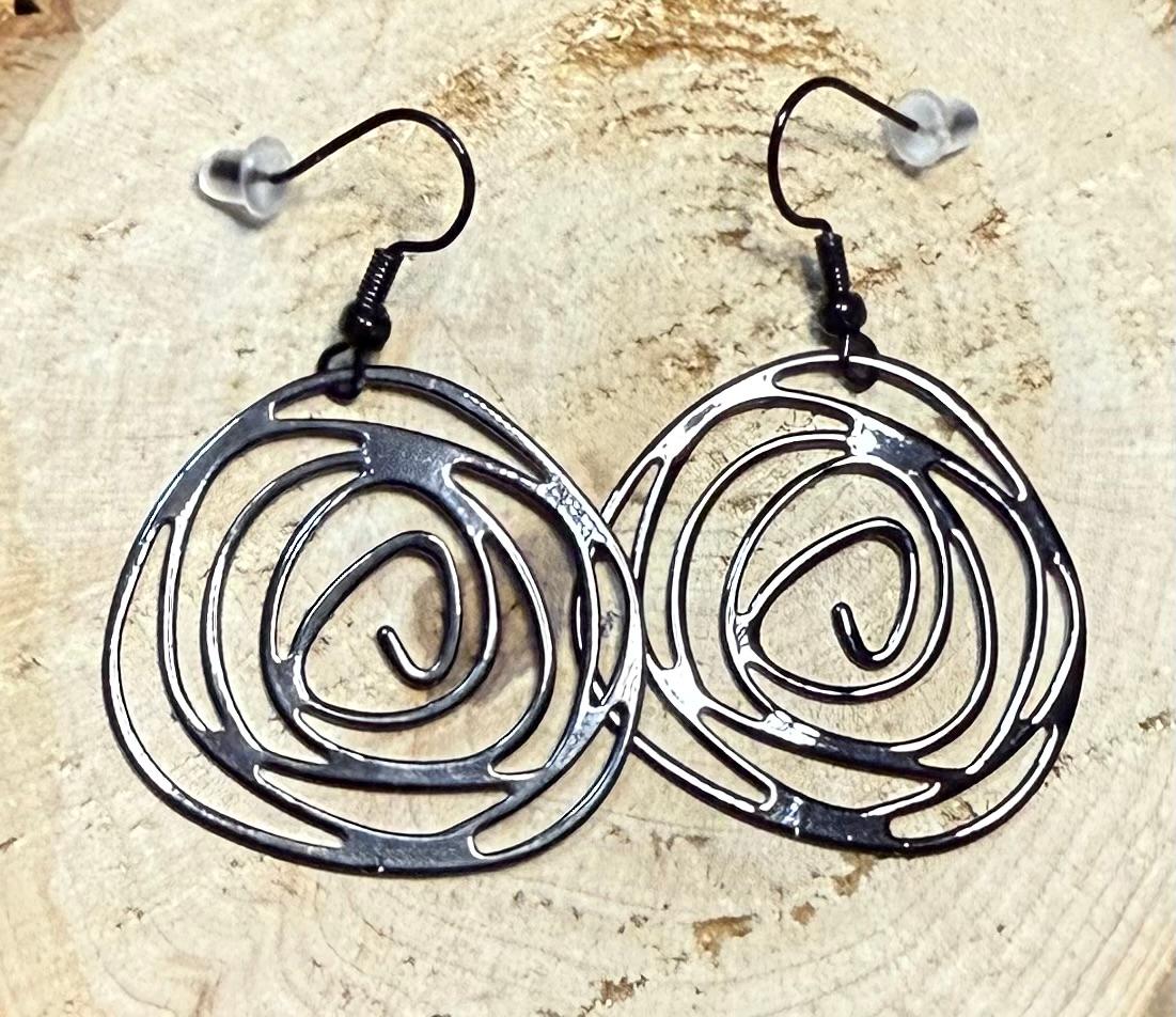 NEW Coated Alloy Black Spiral Earrings