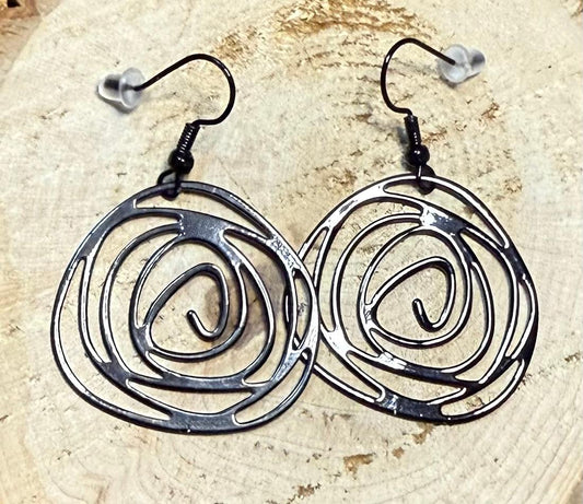 NEW Coated Alloy Black Spiral Earrings