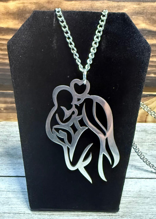 NEW Mother Baby Silhouette Charm Necklace w/ Silver Color Adjustable Length Chain