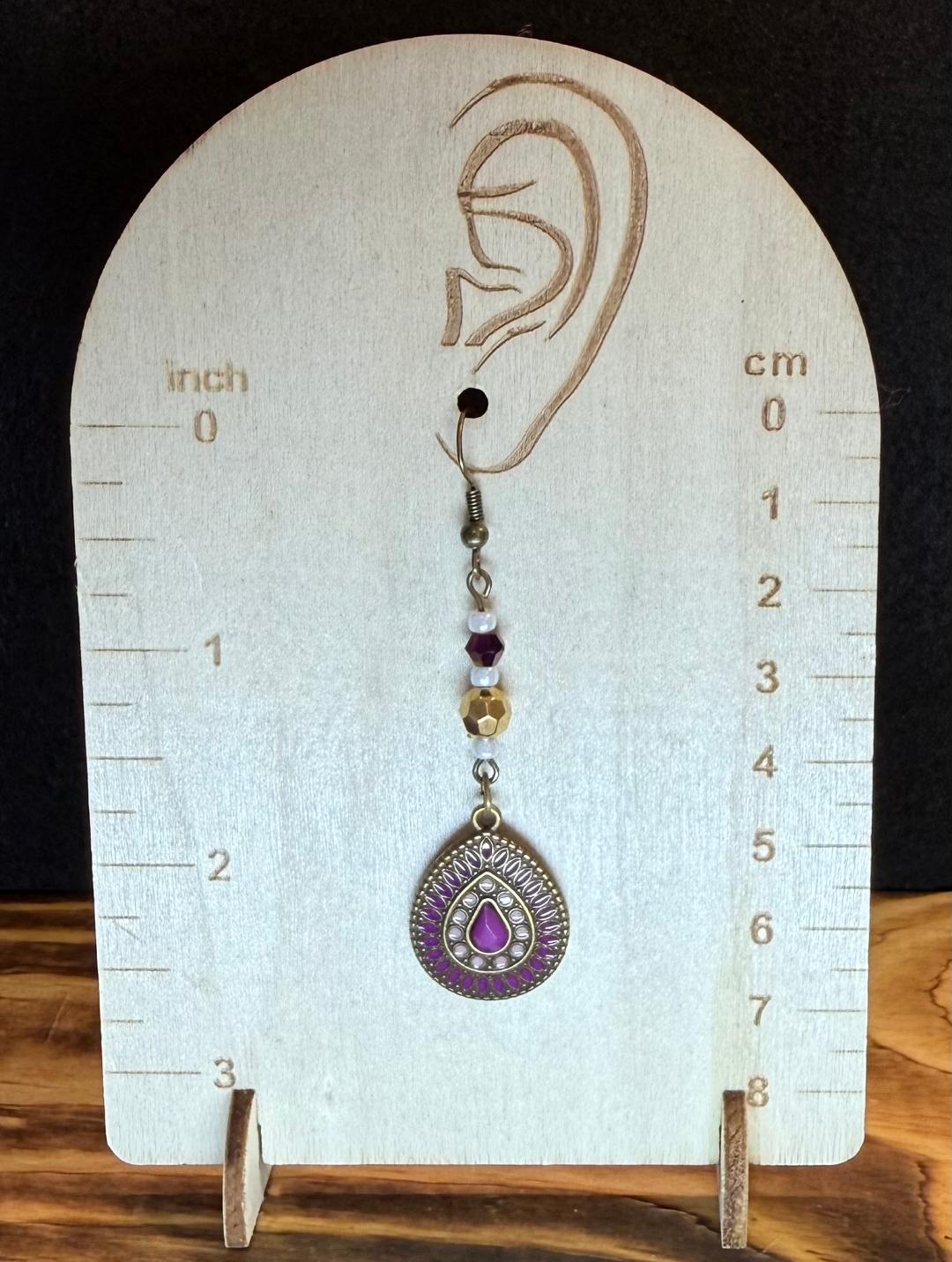 NEW Purple Enamel & Bronze Teardrop Earrings w/ Plum Beads