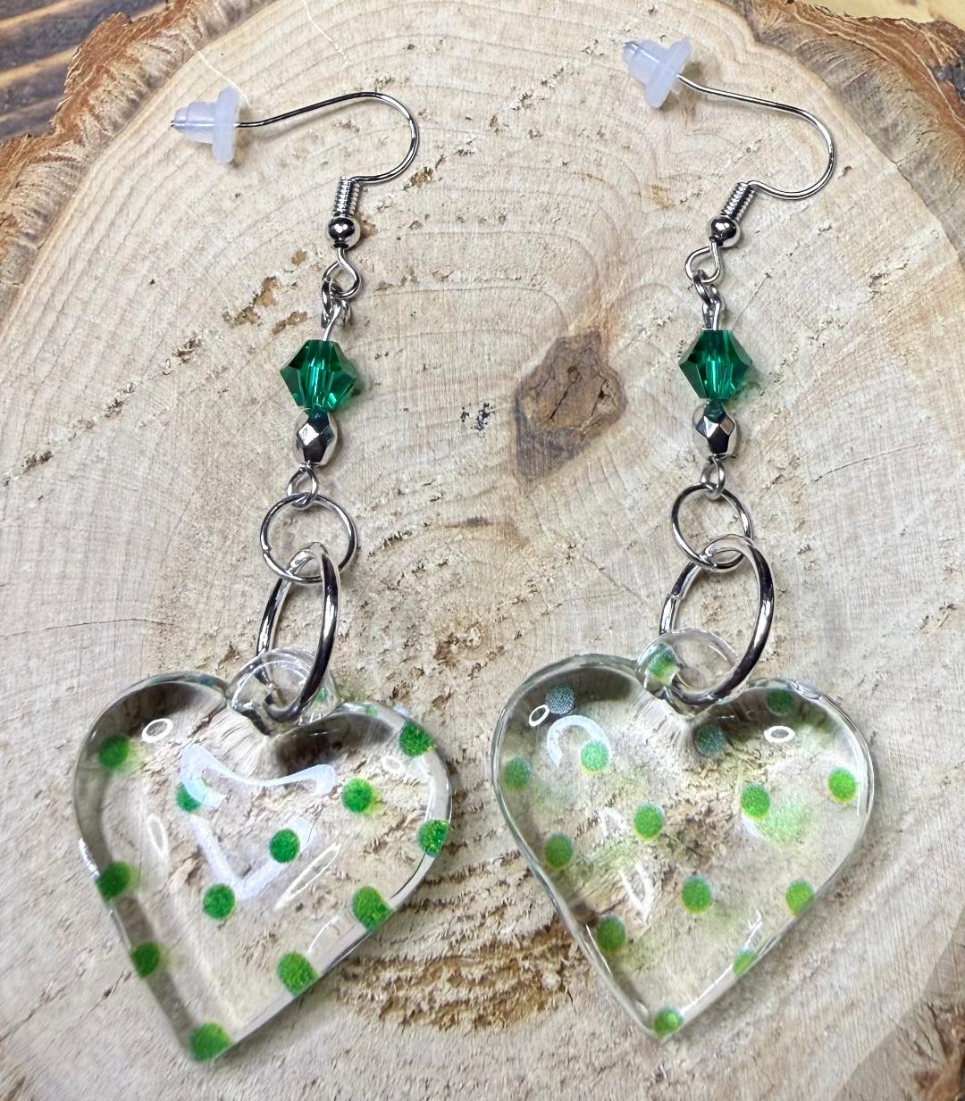 NEW Pretty Acrylic Polka Dot Heart Necklace & Matching Earrings w/ Glass Beads